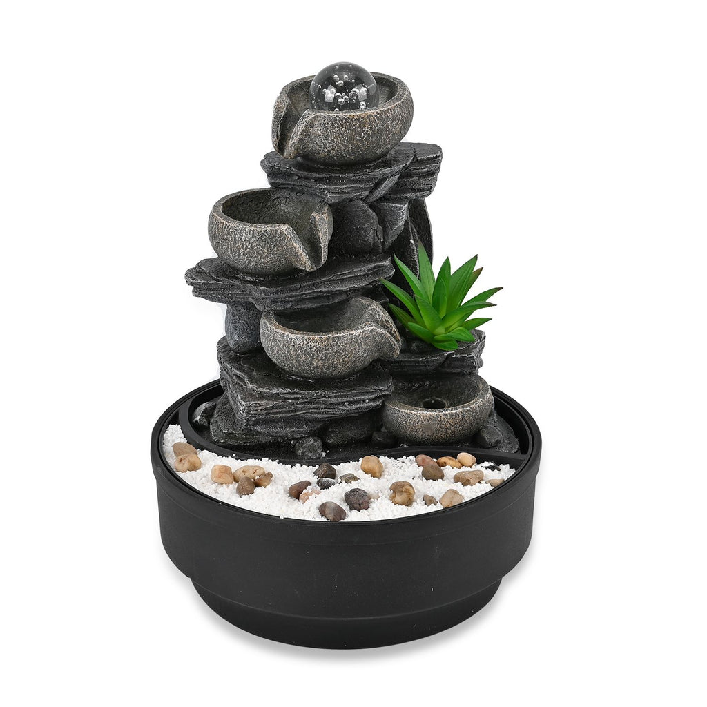DIY Wasserbrunnen, LED-Lichtkaskade mit Kristallkugel, Größe:21.5x21.5x27cm, grau