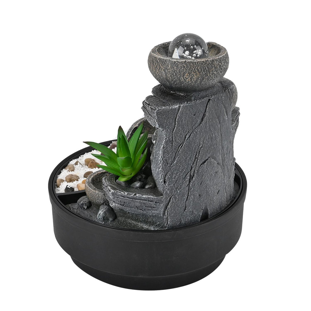 DIY Wasserbrunnen, LED-Lichtkaskade mit Kristallkugel, Größe:21.5x21.5x27cm, grau