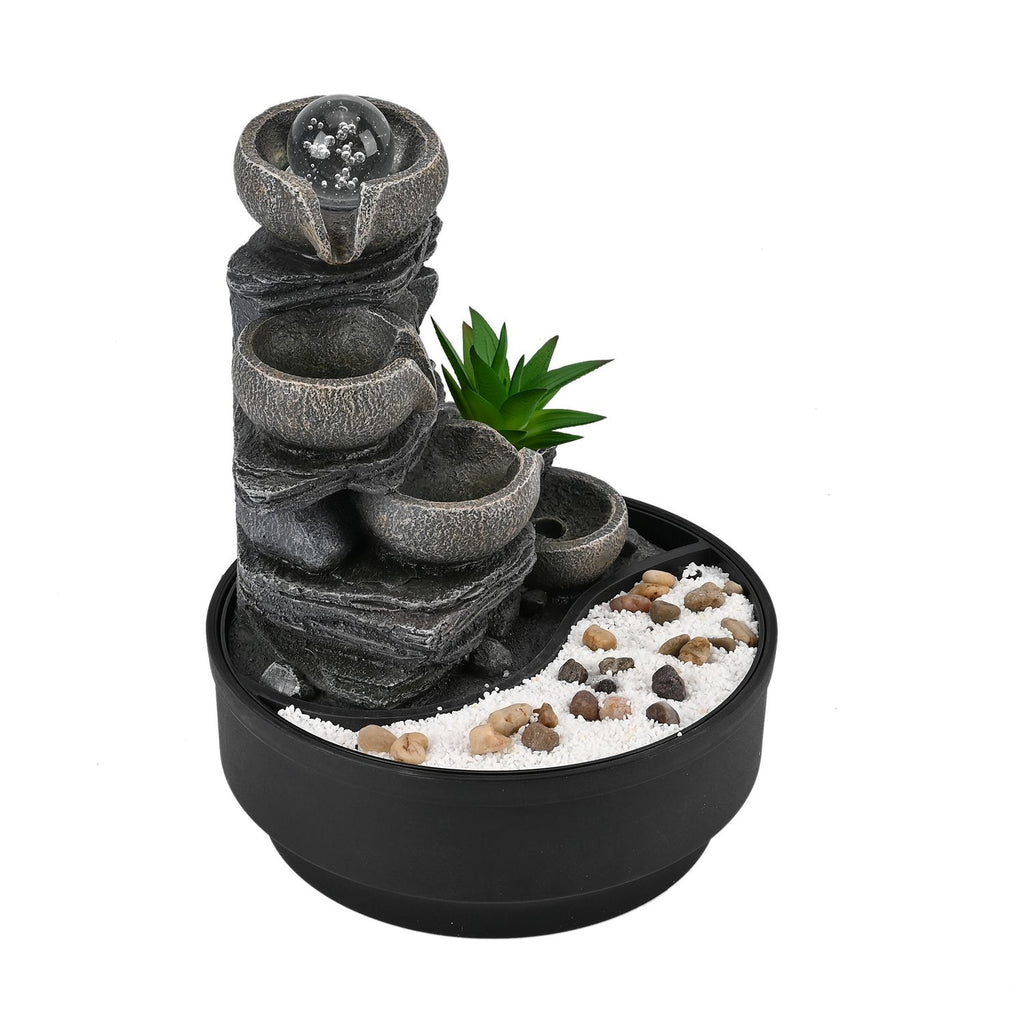 DIY Wasserbrunnen, LED-Lichtkaskade mit Kristallkugel, Größe:21.5x21.5x27cm, grau
