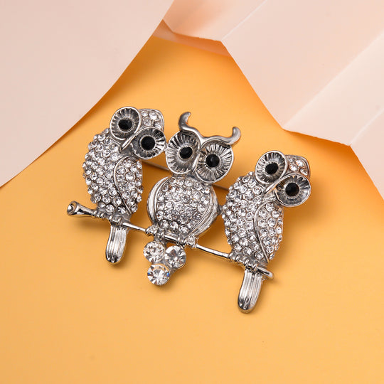 Eule Schwarzer Kristall, Weißer Kristall Brosche
