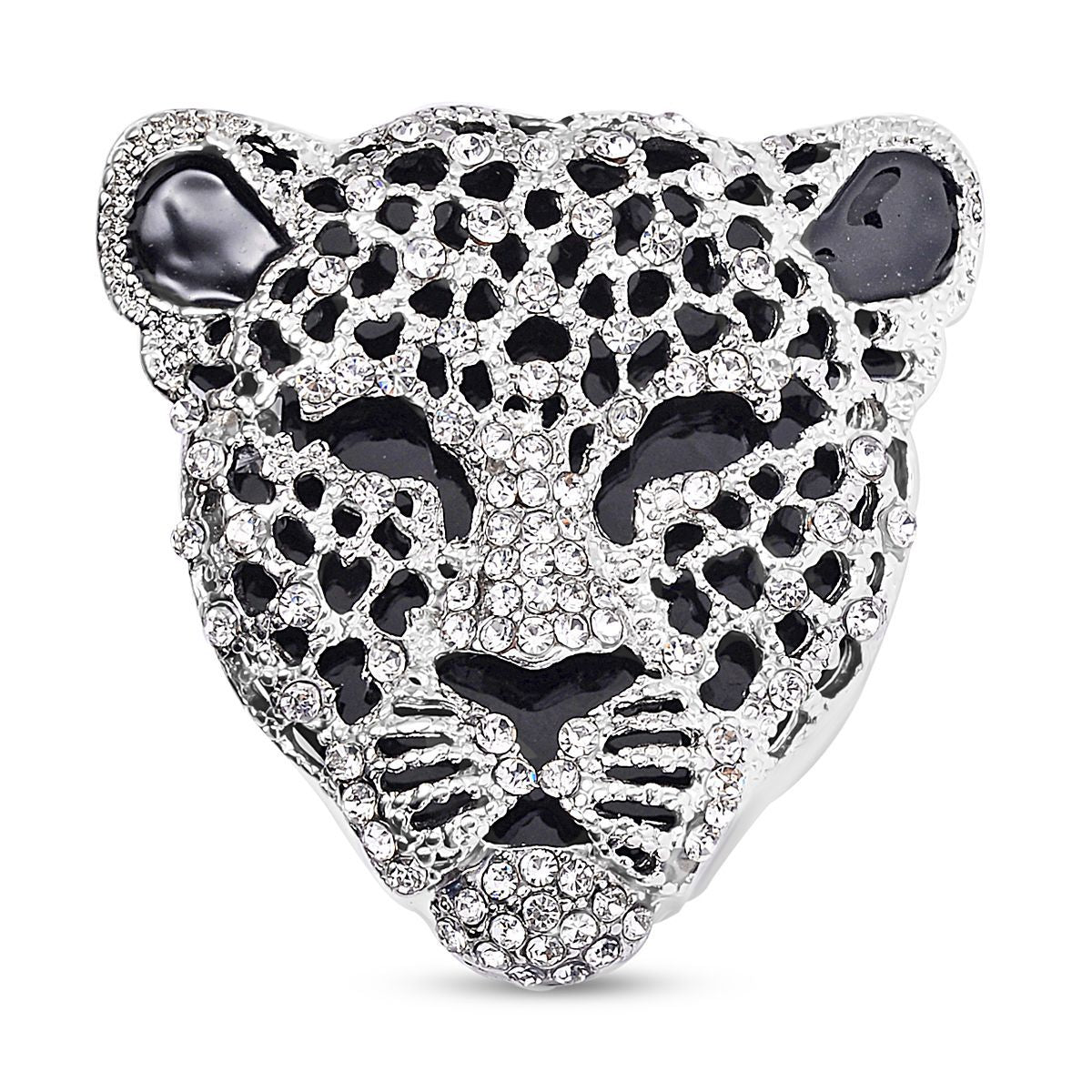 Emaillierte Brosche mit weißem Kristall, Leopard