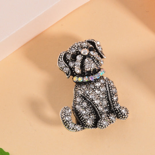 Mehrfarbiger Kristall Hund Brosche, Antik-silber-Plattierung