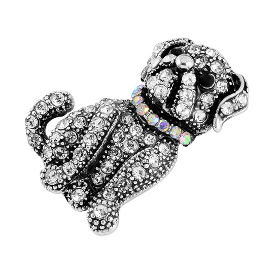 Mehrfarbiger Kristall Hund Brosche, Antik-silber-Plattierung