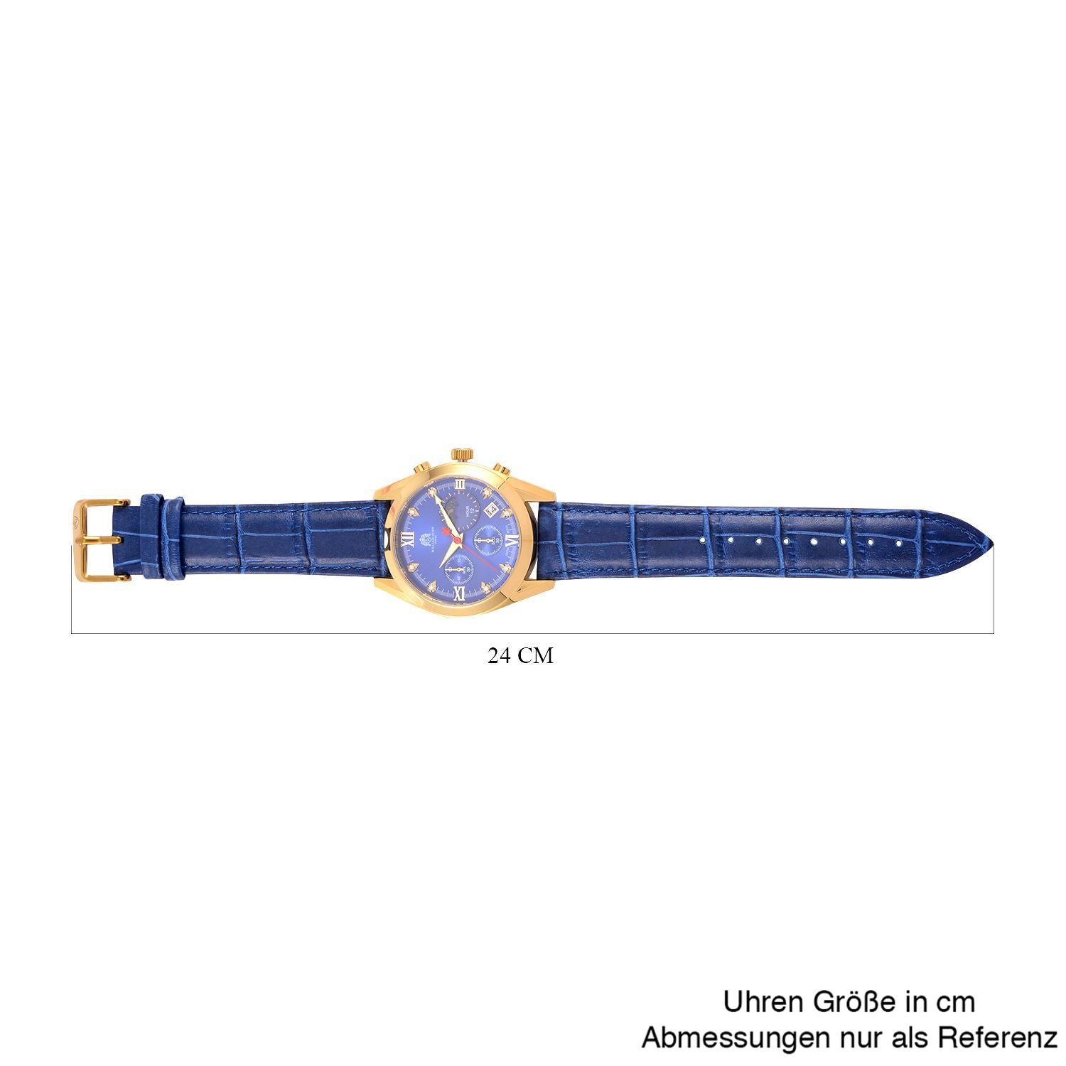 WILLIAM HUNT - 40mm Edelstahl-Uhr, japanisches Uhrwerk, weißes Zifferblatt, Moissanit, blauem Lederband, ca.5 ctca. 0.05 ct