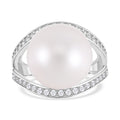 Weiße Edison Perle (14-15 mm), Weißer Zirkon Ring 925 Silber platiniert (Größe 16.00)