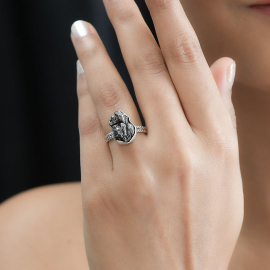Meteorit Ring, 925 Silber rhodiniert, ca. 18.00 ct