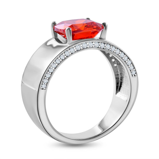 LUSTRO STELLA - Orange Zirkonia, weißer Zirkonia Ring, 925 Silber rhodiniert ca. 6.49 ct
