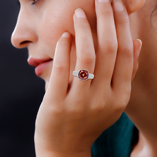LUSTRO STELLA - Champagner Zirkonia, Weißer Zirkonia Ring, 925 Silber rhodiniert ca. 9.03 ct