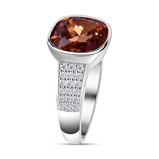 LUSTRO STELLA - Champagner Zirkonia, Weißer Zirkonia Ring, 925 Silber rhodiniert ca. 9.03 ct