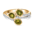 AA Natürlicher, italienischer Vesuvianit, Weißer Zirkon Ring, 925 Silber Gelbgold Vermeil, (Größe 17.00) ca. 1.66 ct