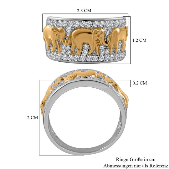 LUSTRO STELLA - Weißer Zirkonia Ring, 925 Silber, , Elefantenmuster, ca. 1.51 ct