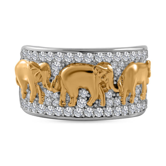 LUSTRO STELLA - Weißer Zirkonia Ring, 925 Silber, , Elefantenmuster, ca. 1.51 ct