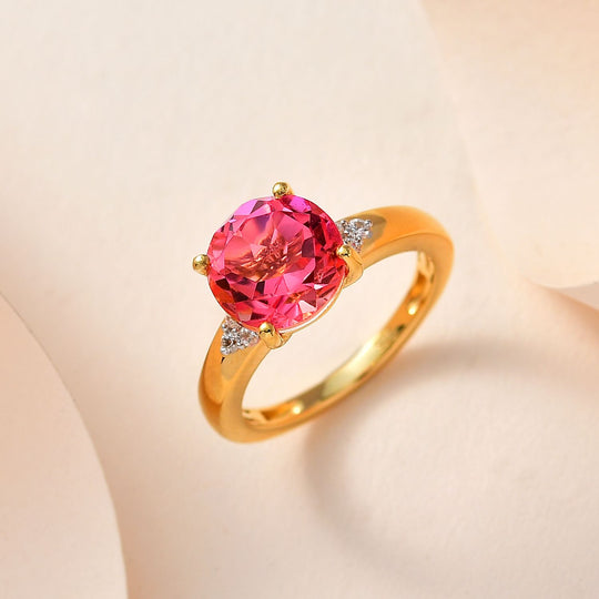 Sunset Quarz Triplette, Weißer Zirkon Ring, 925 Silber Gelbgold Vermeil ca. 3.36 ct
