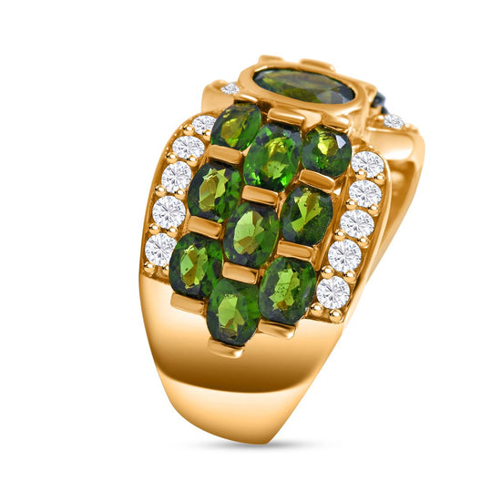Natürlicher Chromdiopsid Ring, 925 Silber vergoldet ca. 5.39 ct