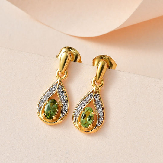 Natürliche AA Calabar-Turmalin, Weißer Zirkon Ohrringe, 925 Silber Gelbgold Vermeil, ca. 0.66 ct