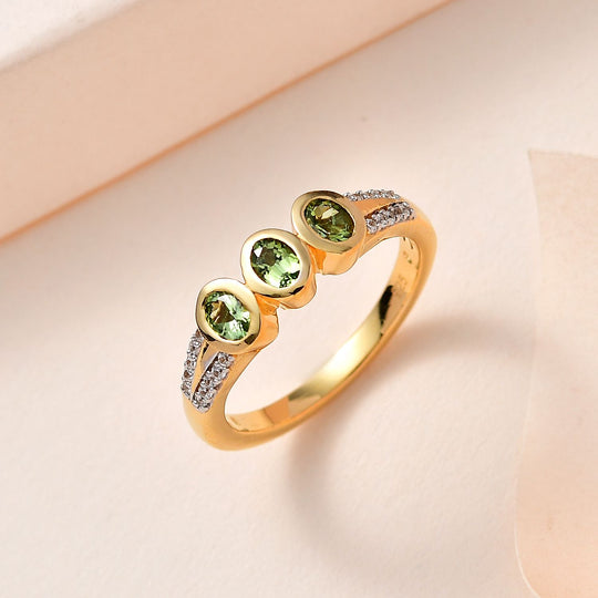 AA Calabar-Turmalin, Weißer Zirkon Ring, 925 Silber Gelbgold Vermeil ca. 0.58 ct