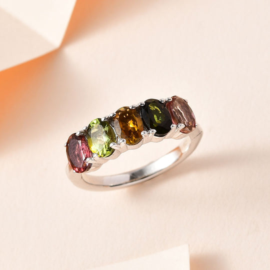 Mehrfarbiger-Turmalin Ring, 925 Silber platiniert ca. 2.13 ct