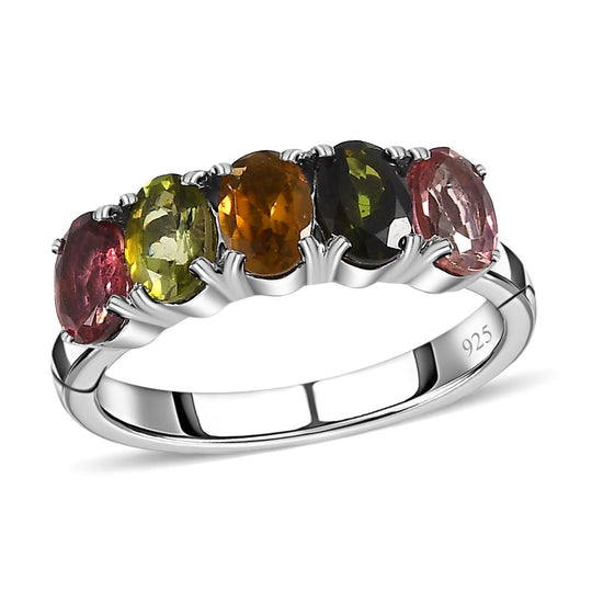 Mehrfarbiger-Turmalin Ring, 925 Silber platiniert ca. 2.13 ct