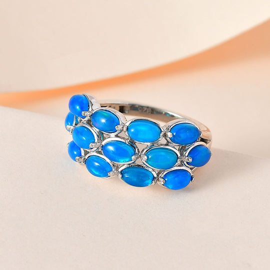 Miami Blau Welo Opal Ring, 925 Silber platiniert, ca. 2.21 ct