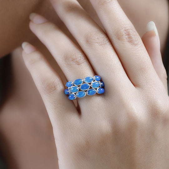 Miami Blau Welo Opal Ring, 925 Silber platiniert, ca. 2.21 ct
