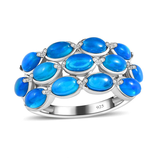Miami Blau Welo Opal Ring, 925 Silber platiniert, ca. 2.21 ct