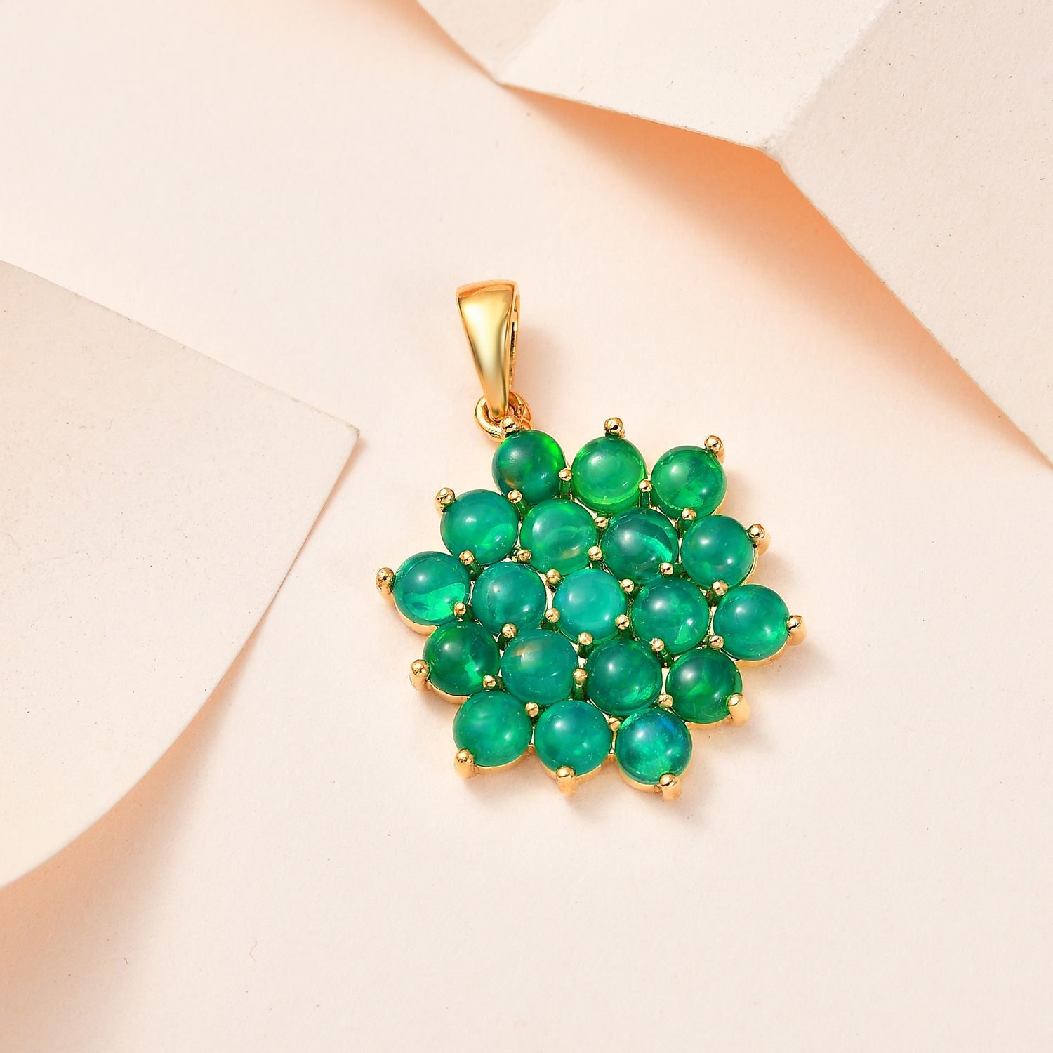 Grün, äthiopischer Welo Opal Anhänger, 925 Silber Gelbgold Vermeil, ca. 2.95 ct