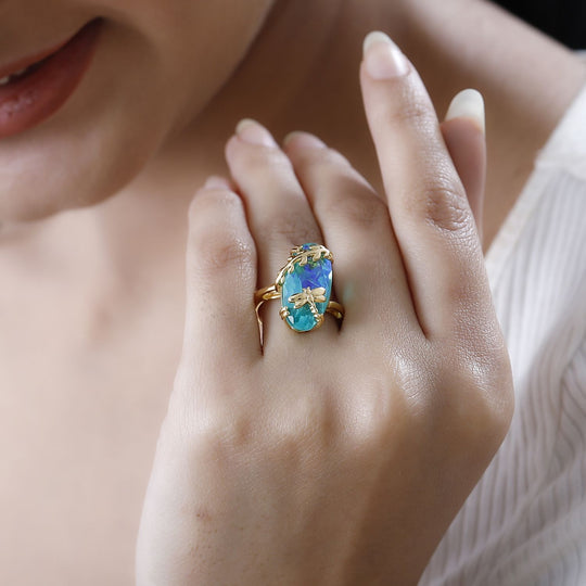 GP Trionfo Kollektion - Pfau Quarz Triplette, Kanchanaburi Blauer Saphir Ring, 925 Silber Gelbgold Vermeil, ca. 9.52 ct
