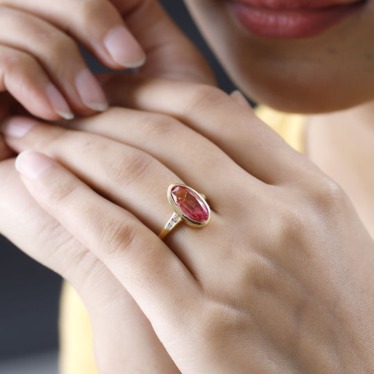 Sunset Quarz Triplette, Weißer Zirkon Ring, 925 Silber Gelbgold Vermeil, , ca. 3.80 ct