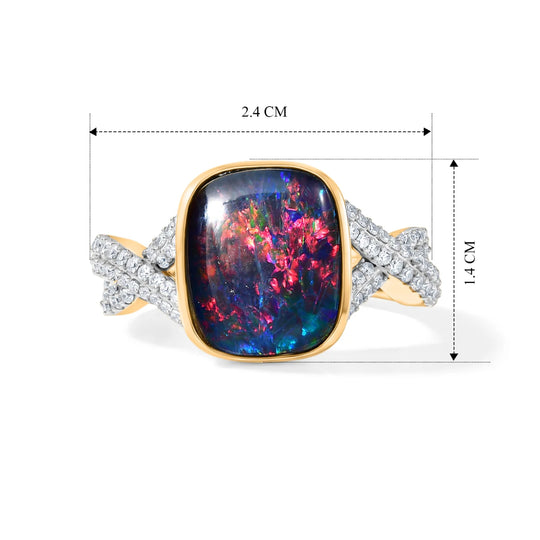 Boulder Opal Triplett und Zirkon Ring, 925 Silber Gelbgold Vermeil - 4 ct.