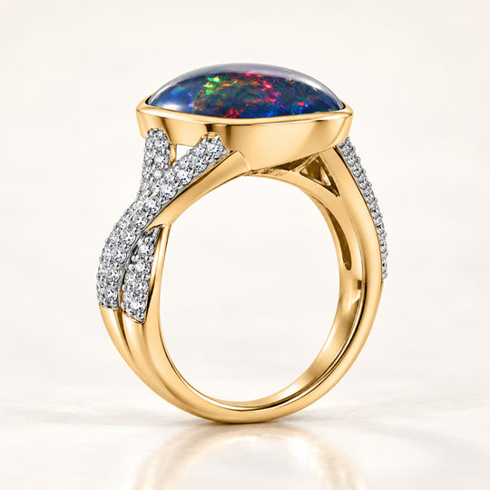Boulder Opal Triplett und Zirkon Ring, 925 Silber Gelbgold Vermeil - 4 ct.