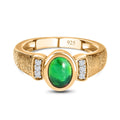 Grün, äthiopischer Welo Opal, Weißer Zirkon Ring, 925 Silber Gelbgold Vermeil, (Größe 17.00) ca. 0.79 ct