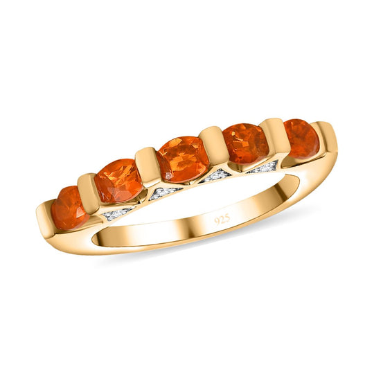 AA Salamanca Feueropal, Weißer Zirkon Ring, 925 Silber Gelbgold Vermeil, (Größe 17.00) ca. 0.68 ct