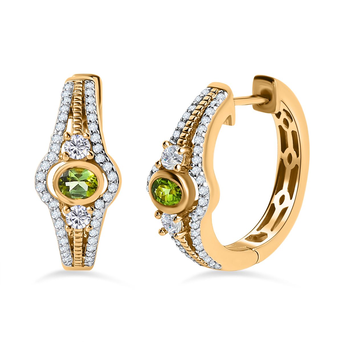 AA Calabar-Turmalin, Weißer Zirkon Ohrringe 925 Silber Gelbgold Vermeil ca. 1.55 ct