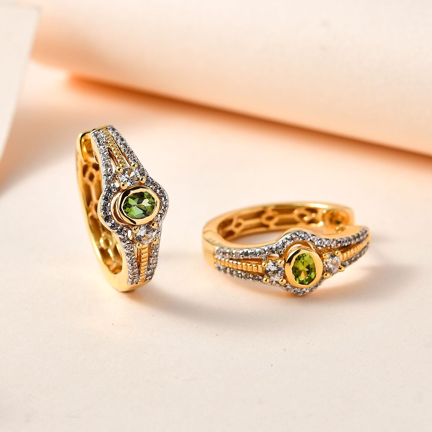 AA Calabar-Turmalin, Weißer Zirkon Ohrringe 925 Silber Gelbgold Vermeil ca. 1.55 ct