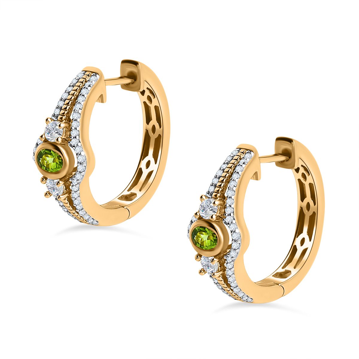 AA Calabar-Turmalin, Weißer Zirkon Ohrringe 925 Silber Gelbgold Vermeil ca. 1.55 ct