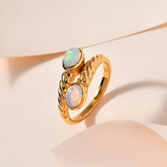 Natürlicher, äthiopischer Welo Opal Ring, 925 Silber Gelbgold Vermeil ca. 0.65 ct