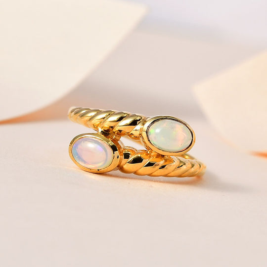Natürlicher, äthiopischer Welo Opal Ring, 925 Silber Gelbgold Vermeil ca. 0.65 ct