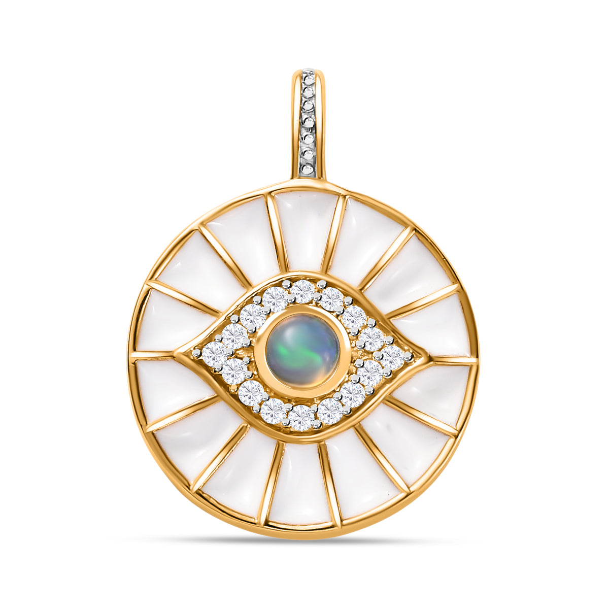 Natürlicher, äthiopischer Welo Opal, Weißer Zirkon Anhänger, 925 Silber Gelbgold Vermeil ca. 0.51 ct