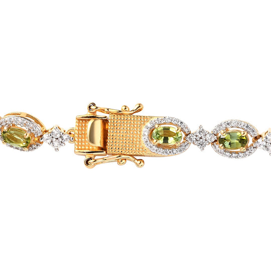 Natürliches AAA Calabar-Turmalin, Weißer Zirkon Armband ca. 20 cm 925 Silber Gelbgold Vermeil ca. 7.47 ct