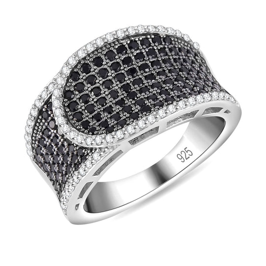 Weißer Zirkon, Schwarzer Spinell Ring, 925 Silber, ca. 1.40 ct