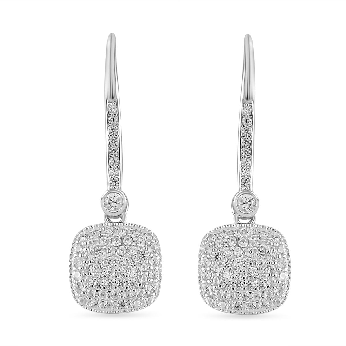 Natürlicher Weißer Zirkon Ohrringe, 925 Silber rhodiniert, ca. 1.81 ct