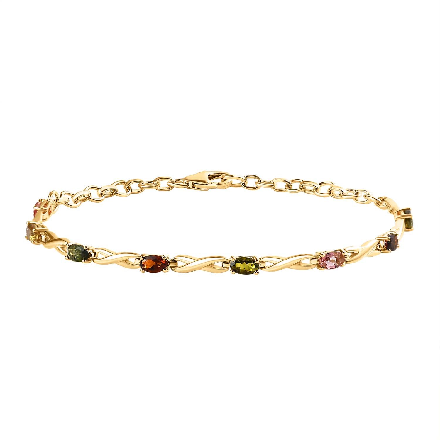 Mehrfarbiges-Turmalin Armband, ca. 20 cm, 925 Silber vergoldet, ca. 1.88 ct