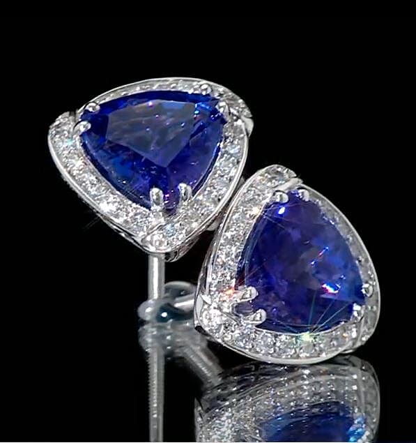 Rhapsody AAAA Tansanit, Weißer Diamant AGI zertifiziert Ohrringe 950 Platin ca. 4.00 ct