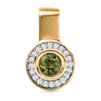 Natürlicher AA Calabar-Turmalin, Weißer Zirkon Anhänger, 925 Silber Gelbgold Vermeil ca. 0.80 ct