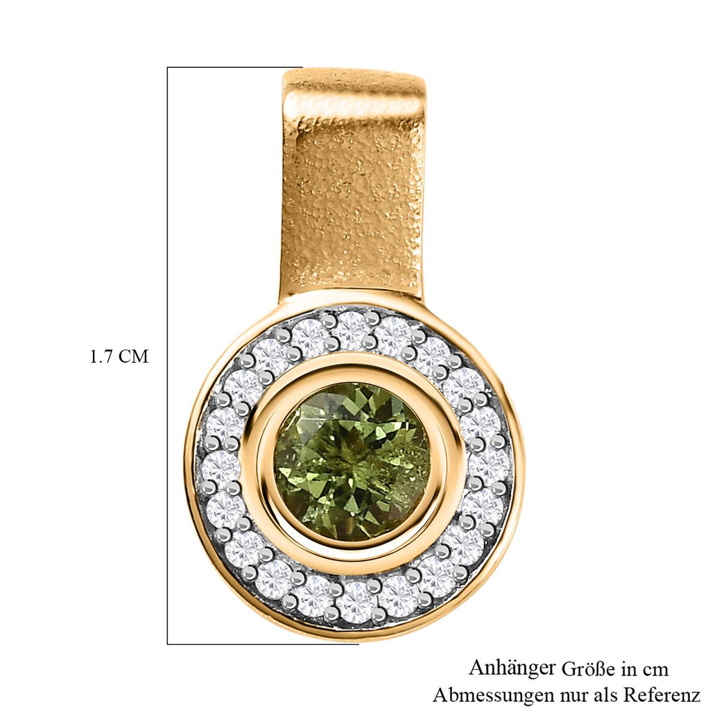 Natürlicher AA Calabar-Turmalin, Weißer Zirkon Anhänger, 925 Silber Gelbgold Vermeil ca. 0.80 ct