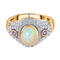 AA Natürlicher, äthiopischer Welo Opal, Tansanit Ring, 925 Silber Gelbgold Vermeil, (Größe 17.00), ca. 2.28 ct