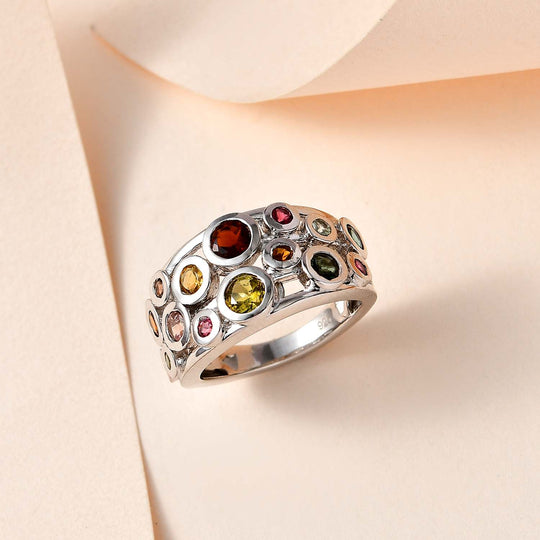 Mehrfarbiger-Turmalin Ring, 925 Silber platiniert, , ca. 1.39 ct