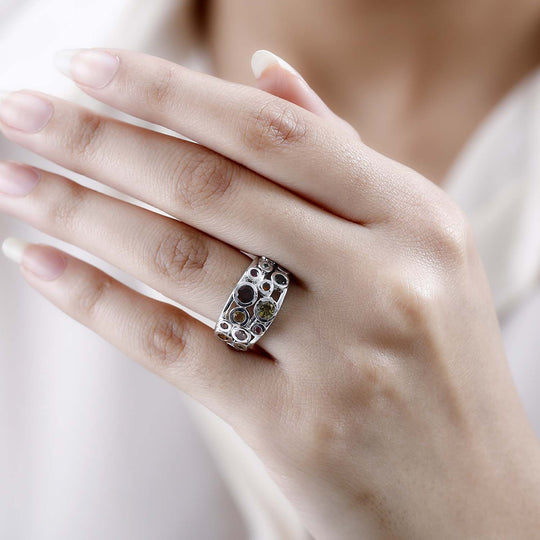Mehrfarbiger-Turmalin Ring, 925 Silber platiniert, , ca. 1.39 ct