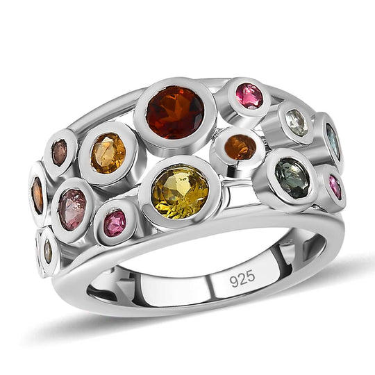 Mehrfarbiger-Turmalin Ring, 925 Silber platiniert, , ca. 1.39 ct