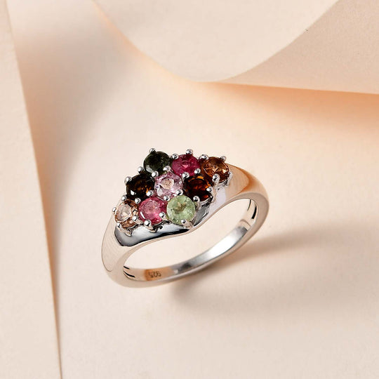 Mehrfarbiger-Turmalin Ring, 925 Silber platiniert, , ca. 0.97 ct